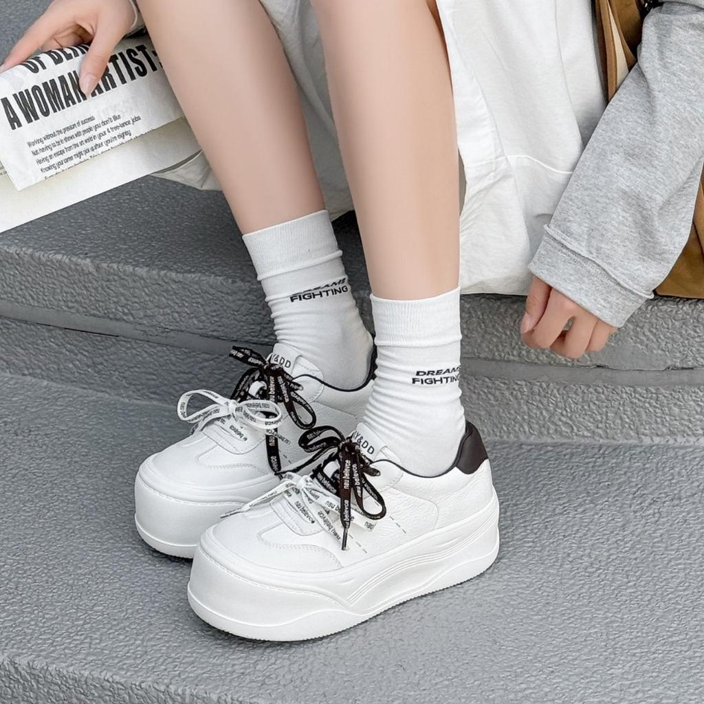 Leather Little White Shoes Women's 2025 Autumn New Heightening Platform Sports Shoes Women's Solid Color Versatile Comfortable Casual Muffin Shoes