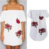 Elegant Floral Embroidered Off Shoulder Dress With Stylish One Shoulder Design