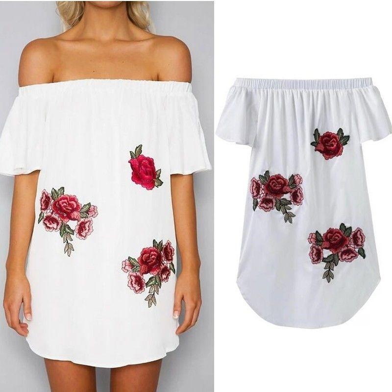 Elegant Floral Embroidered Off Shoulder Dress With Stylish One Shoulder Design