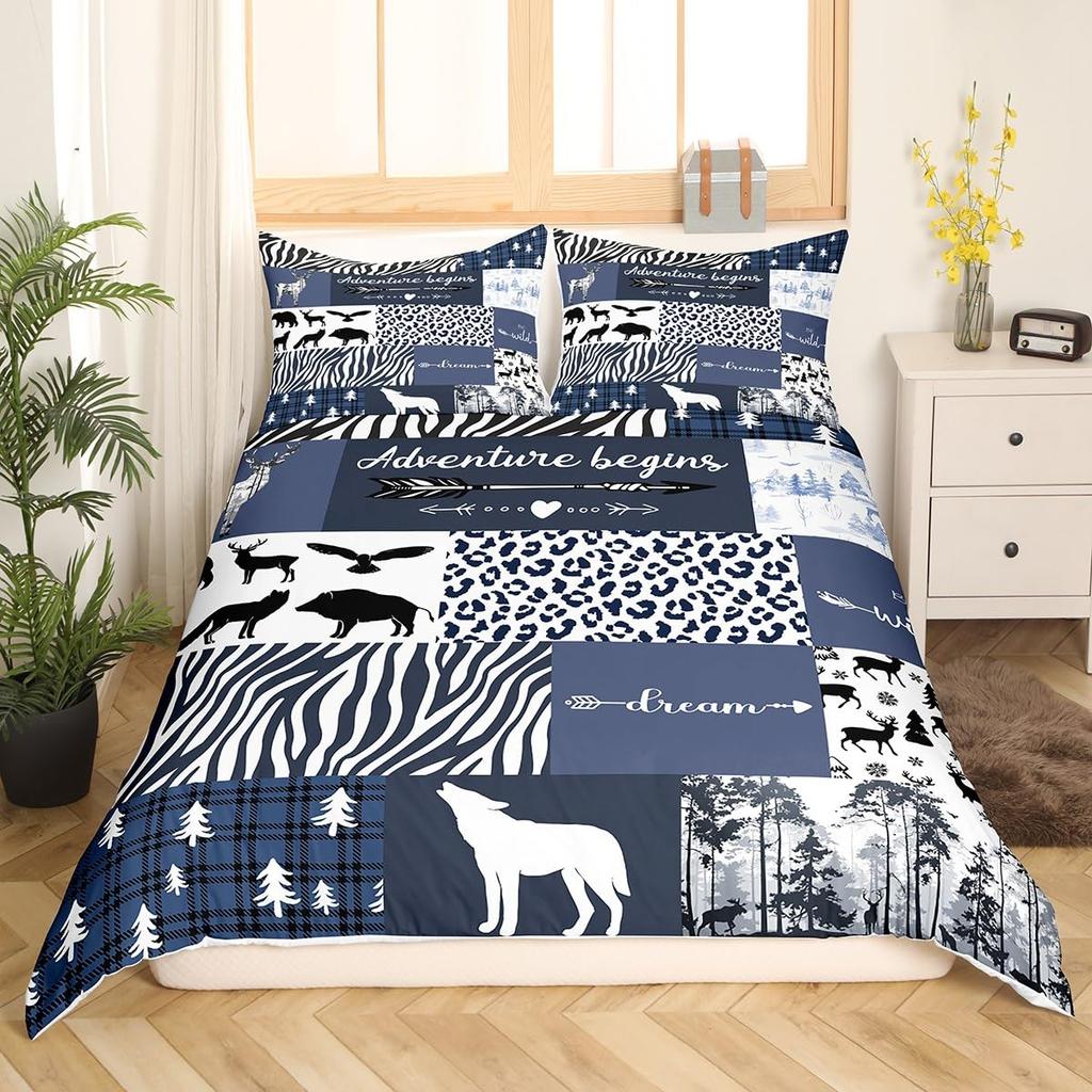 Deer Hunting Bedding Set Queen American Flag Duvet Cover Queen Size For Boys Teens, Room Decor Full Size With 2 Pillowcases