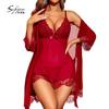Xia Women's New Suspender Pajamas Set Large Size Fat MM Nightgown Sexy Perspective Sex Home