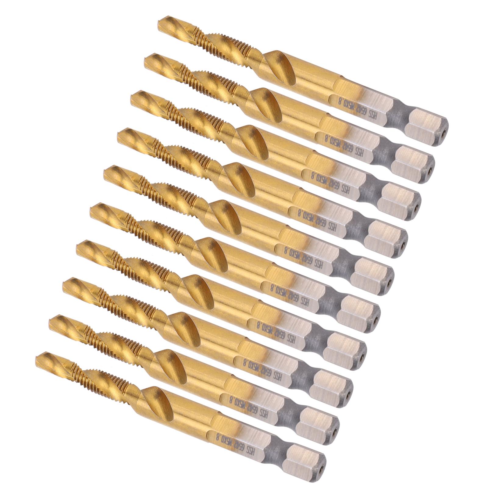 

10 шт. Метчики Сверла HSS 6.1 Шестигранный Квадратный Хвостовик Ti Покрытие Композитные M5 Метизы Ручные Инструменты
