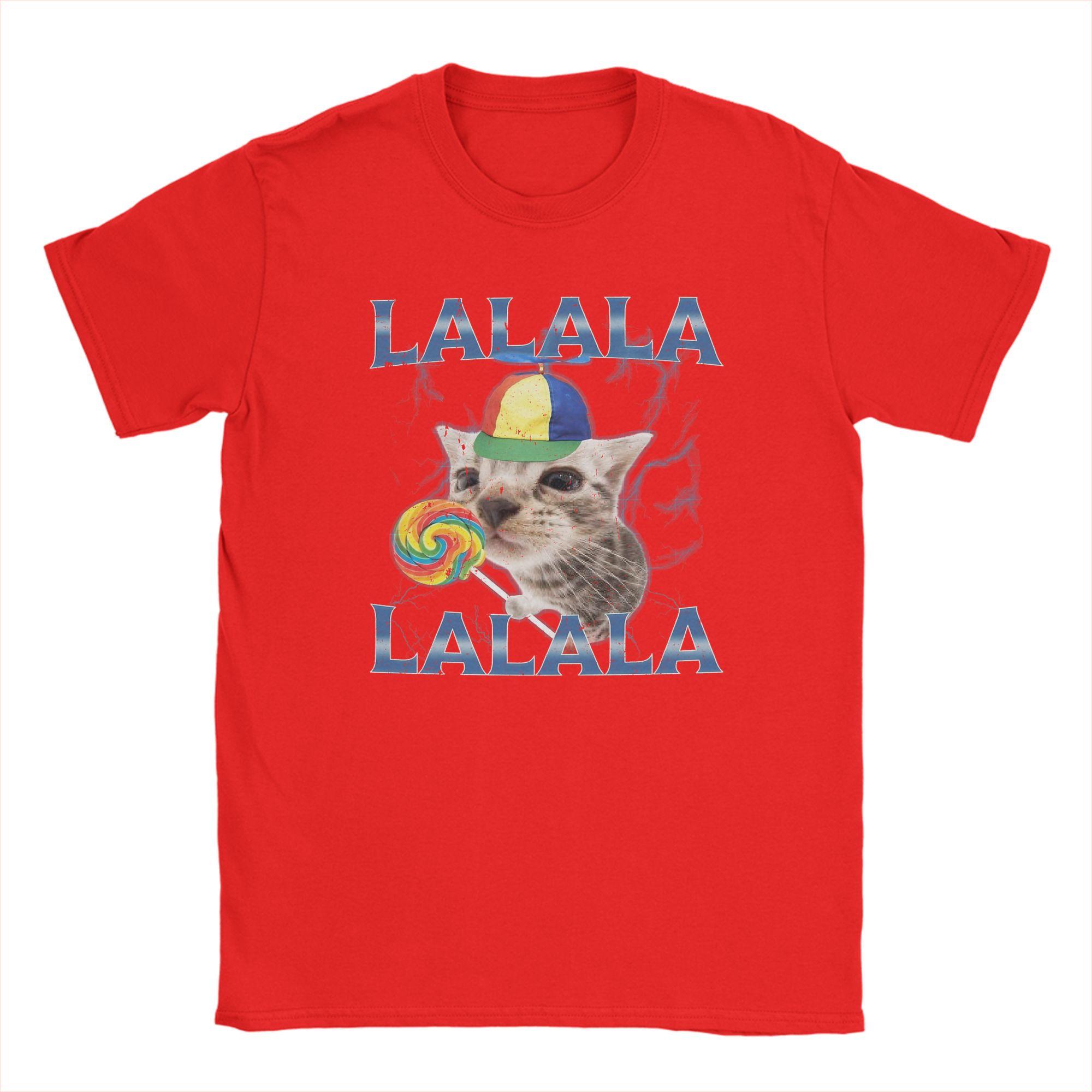 Silly Lalala Cat Meme With Propeller Hat And Candy T Shirt Beach Cotton TShirts For Male Harajuku Casual Tee Shirt Vintage Tees S