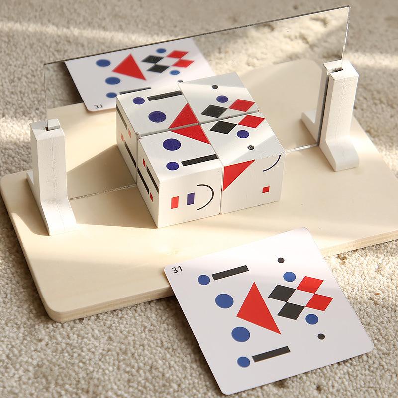 

Wooden mirror building block face-changing game geometric shape puzzle children parent-child interaction thinking training building block toy