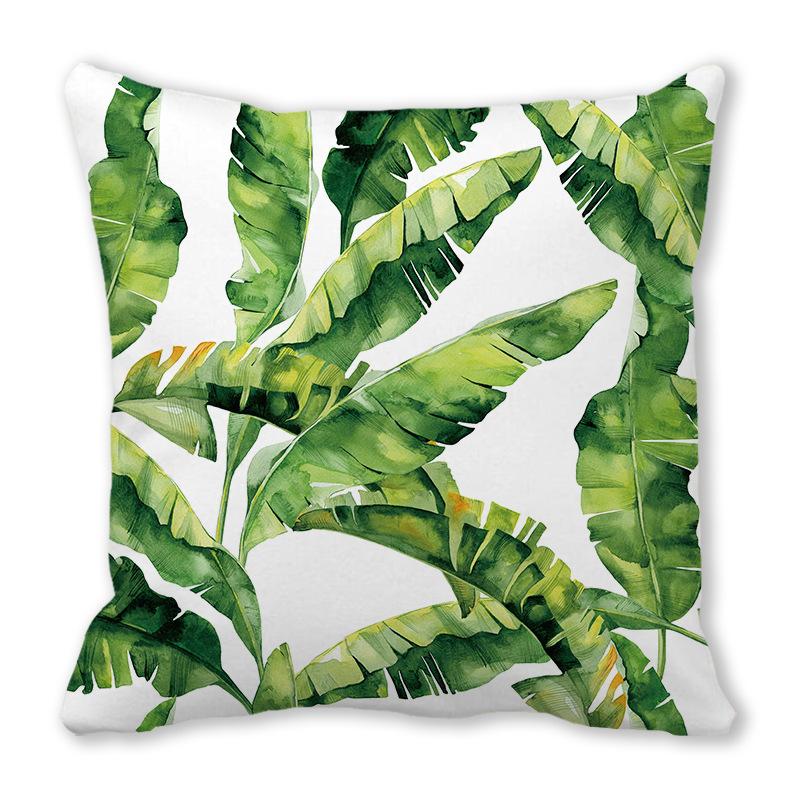 Watercolor tropical green leaf banana leaf Digital printing short plush pillow covers for sofa office cushion cover home goods