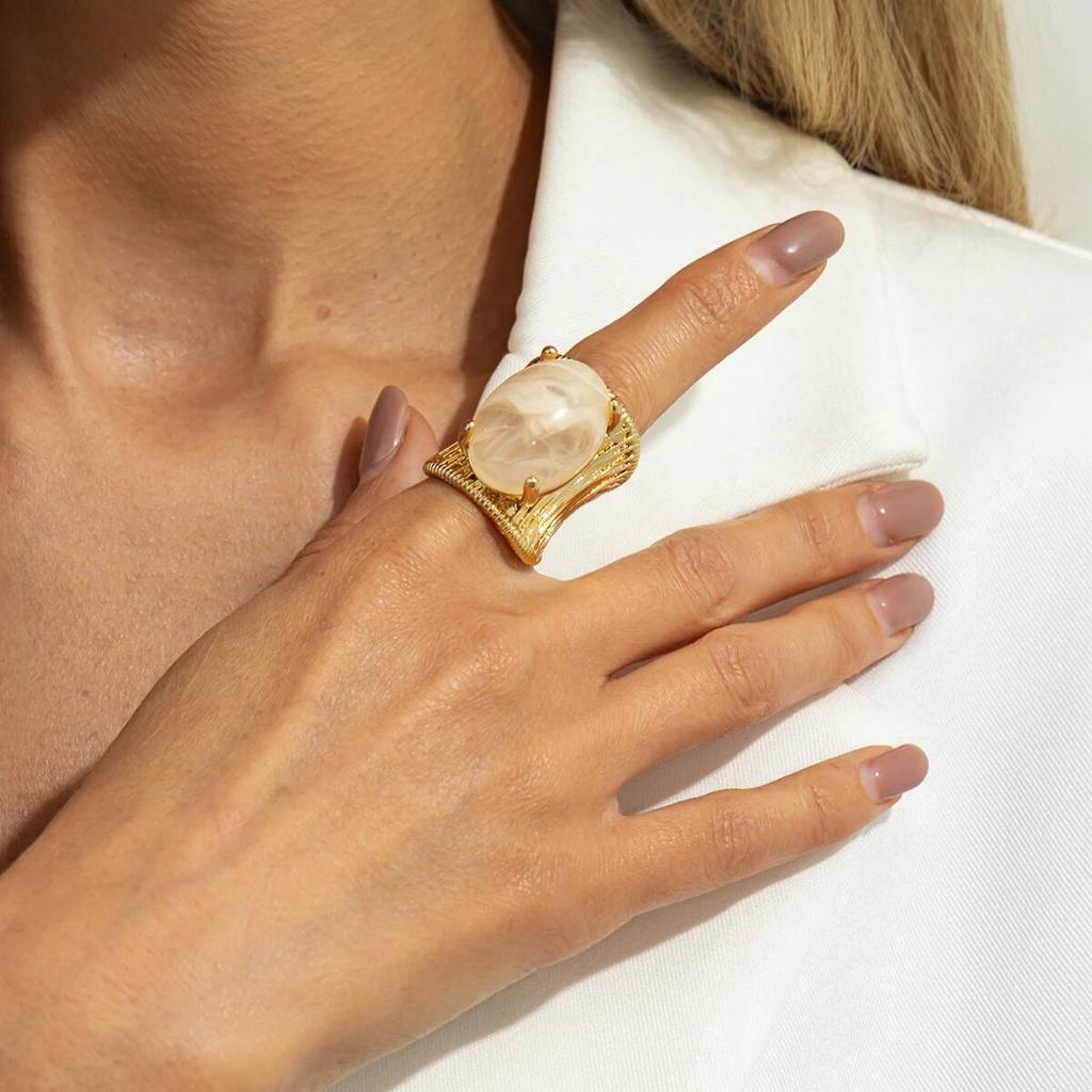 SHIXIN 5 Colors Luxury Elliptical Acrylic Chunky Open Rings for Women Vintage Geometric Golden Adjustable Wide Knuckle Ring Gift