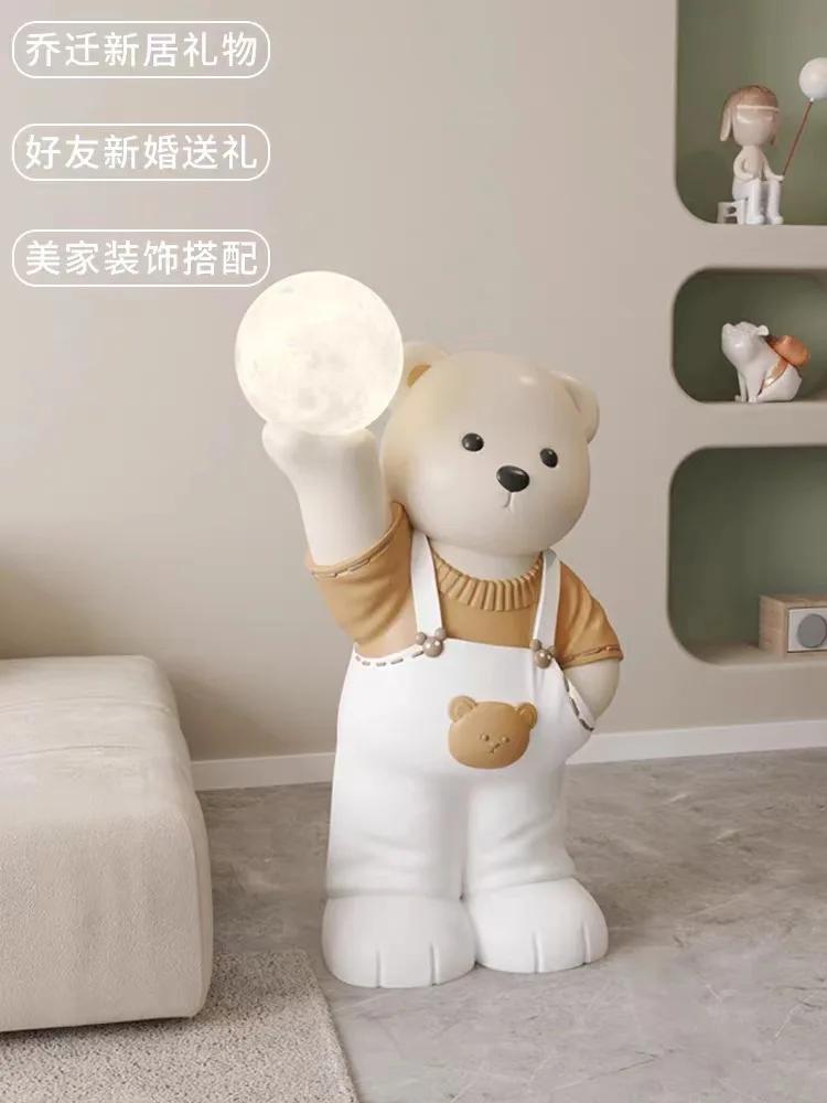 Creative Cute Bear Statues Large Floor Tray Storage Ornaments Interior Figurine Nordic Home Decor Objects Decorative Side Table
