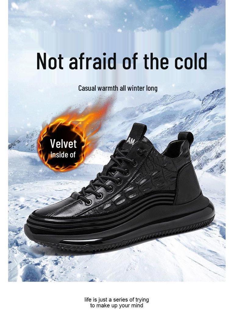 Men's Leather Height-Increasing Sneakers: Thick Sole, High-Top Casual Dad Shoes for Spring and Summer.