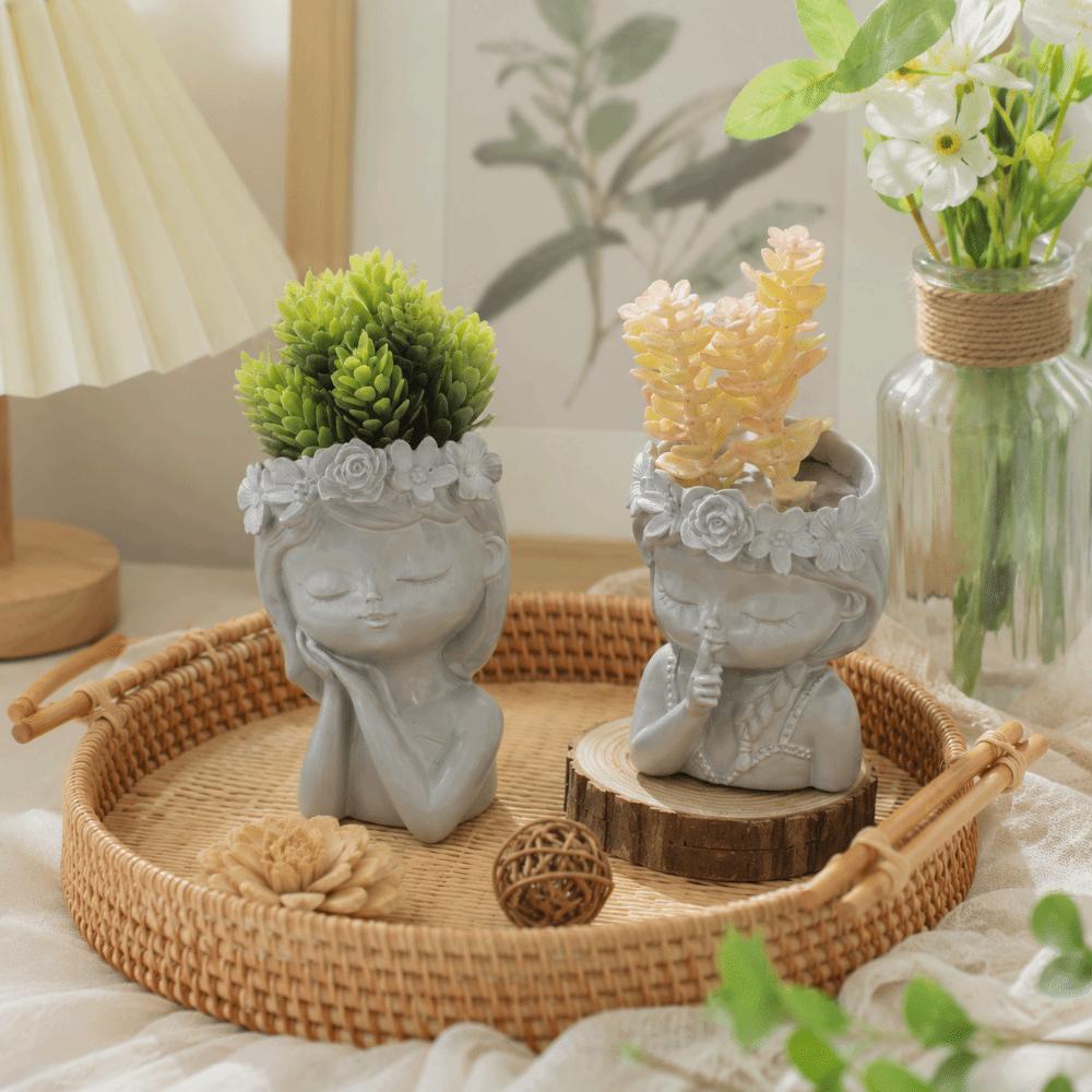 Resin Plant Pot Candle Holder Storage Can Pretty Girl Desktop Ornaments Garden Pots