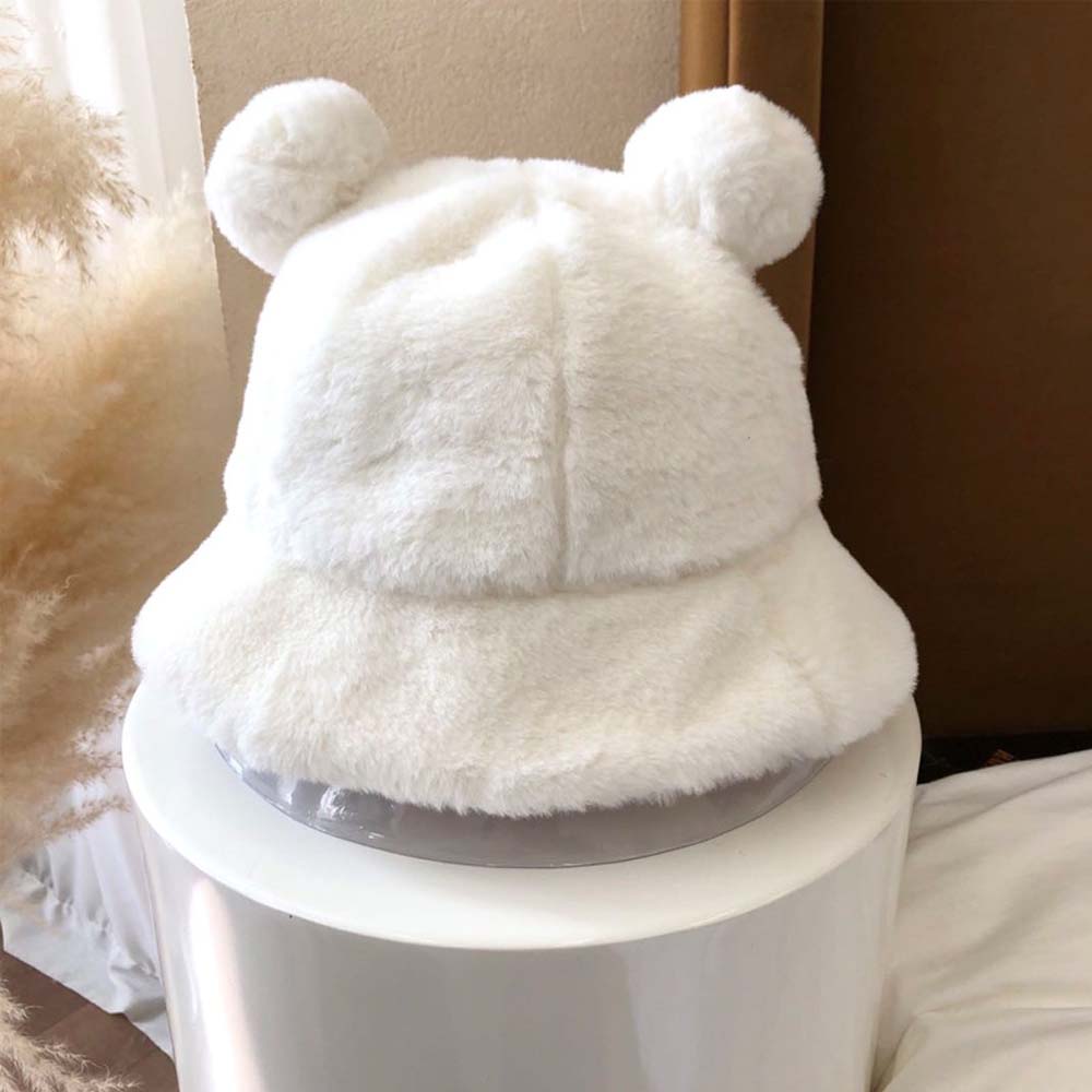 Thick Girls Bear Ears Leopard Autumn Winter Korean Fisherman Hat Basin Hat Plush Bucket Hats