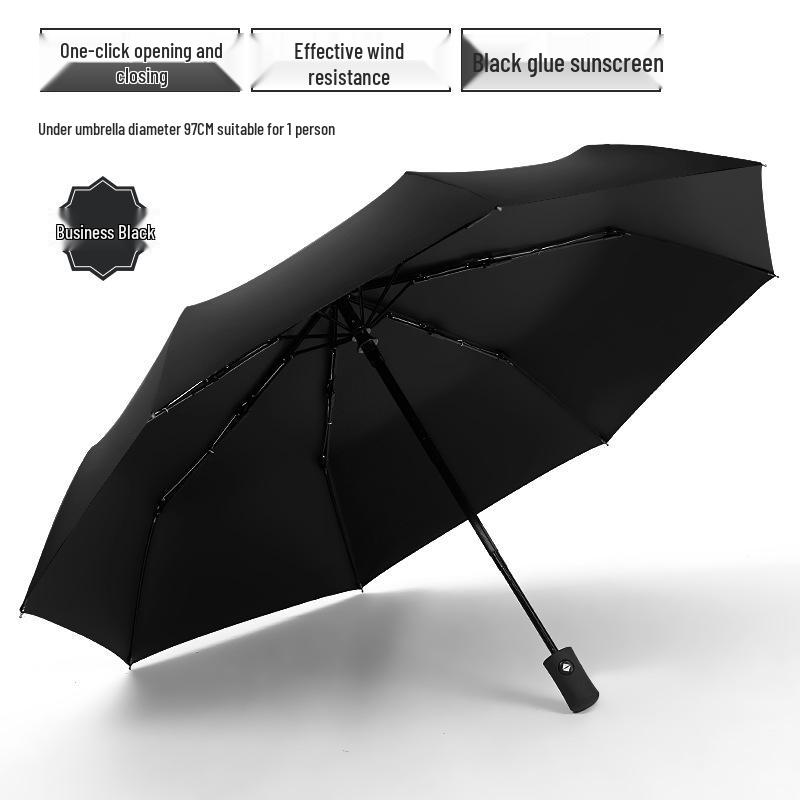 Large Automatic Windproof Umbrella: Dual Use for Sun and Rain, Black Glue Sunshade