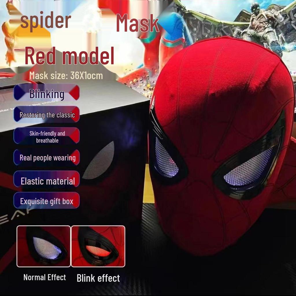 Electric Spider-Man Mask with Blinking Eyes - Light-Up Cosplay Helmet Toy for Kids