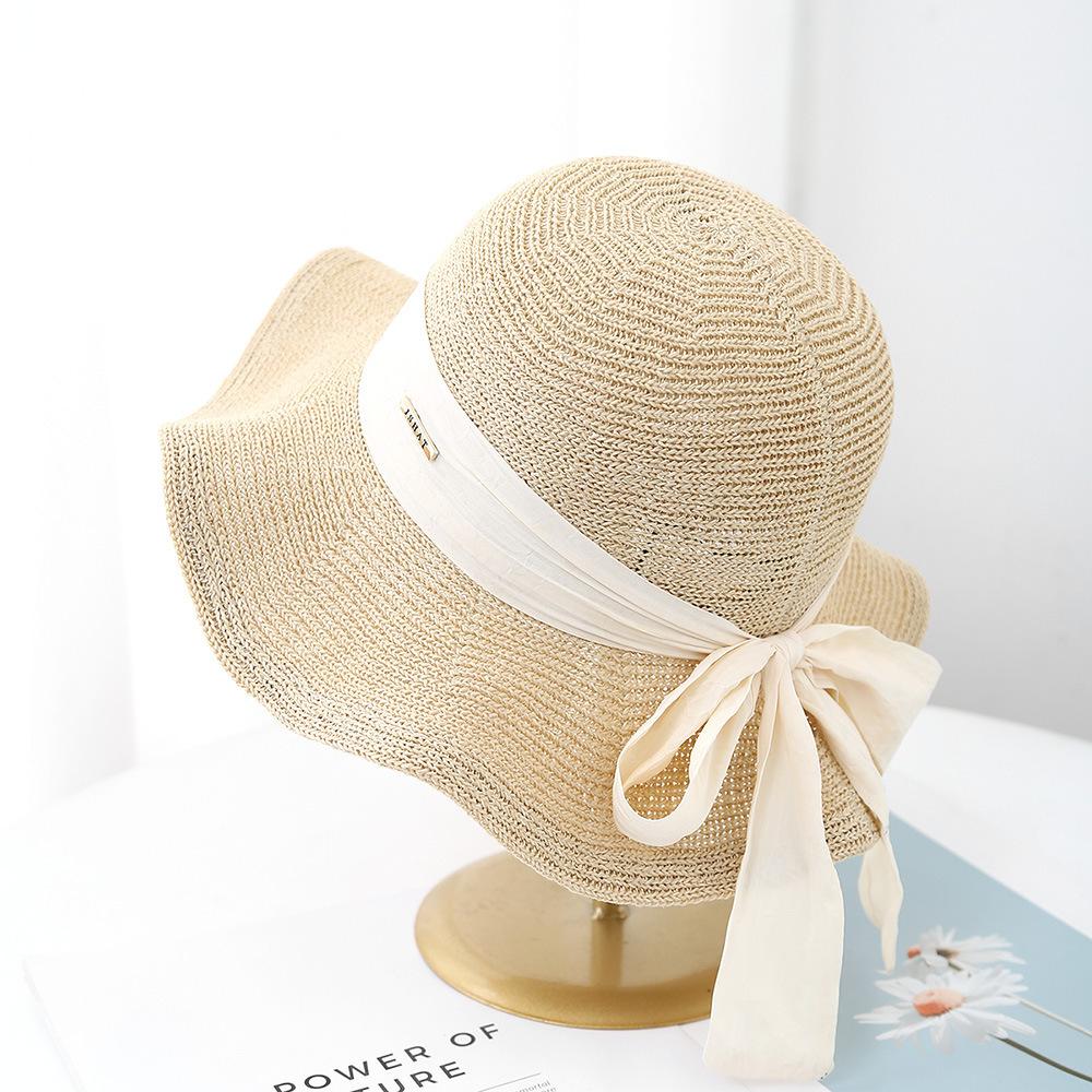

Women s Foldable Fisherman Sun Hat Breathable Sun Protection Wide Brim with Bow Ribbon Fashion Summer Beach Travel Korean Style 56-58CM