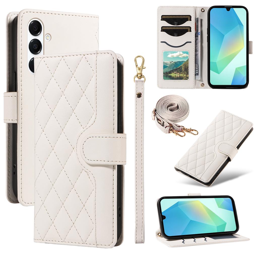 For Samsung Galaxy A16 5G/Galaxy A16 4G/Galaxy A17 5G/Galaxy A26 5G Wallet Case Rhombus Leather Phone Cover with Strap