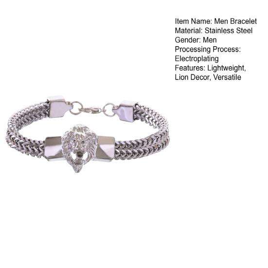 Men Bracelet Lion Decor Hip Hop Style Bracelet Round Smooth