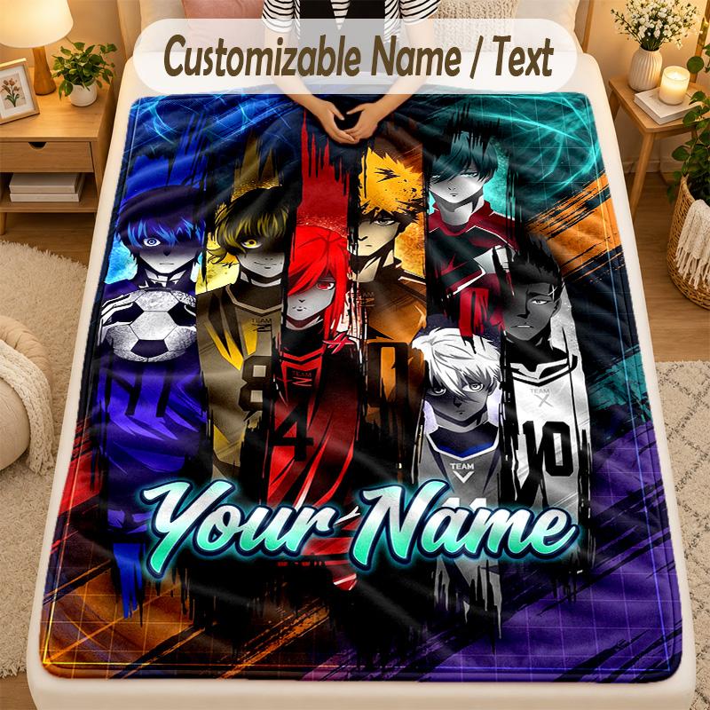 Flannel BlanketBlue Lock Custom Name Text Personalized Soft Warm Throw Blanket Home Decor Gift
