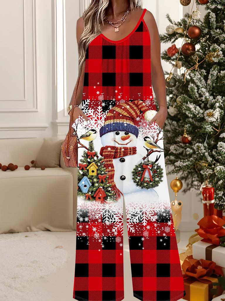 Women's Fashion Jumpsuit, Plus Size Clothing Daily Casual Fashion Wear, Graphic Christmas Printing Design,  Party Parties, Christmas Clothing
