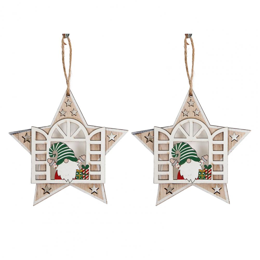Christmas Pendant Decoration Wooden Christmas Ornaments Wooden Christmas Decorations Set for Home Parties Gnome Star