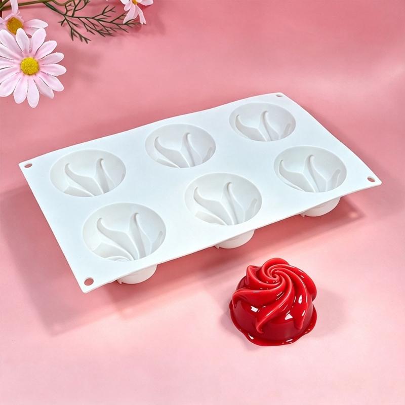 Helical Flower Dessert Molds 6 Cavity Rose Silicone Tray for Mousse Jellies and Chocolate with Flexible Smooth Release Design for Home Baking Projects