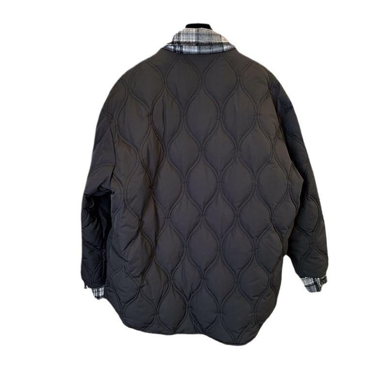 Cotton-padded clothes in autumn and winter, new thickened and loose students splicing retro plaid shirts, fake two-piece cotton jackets for women