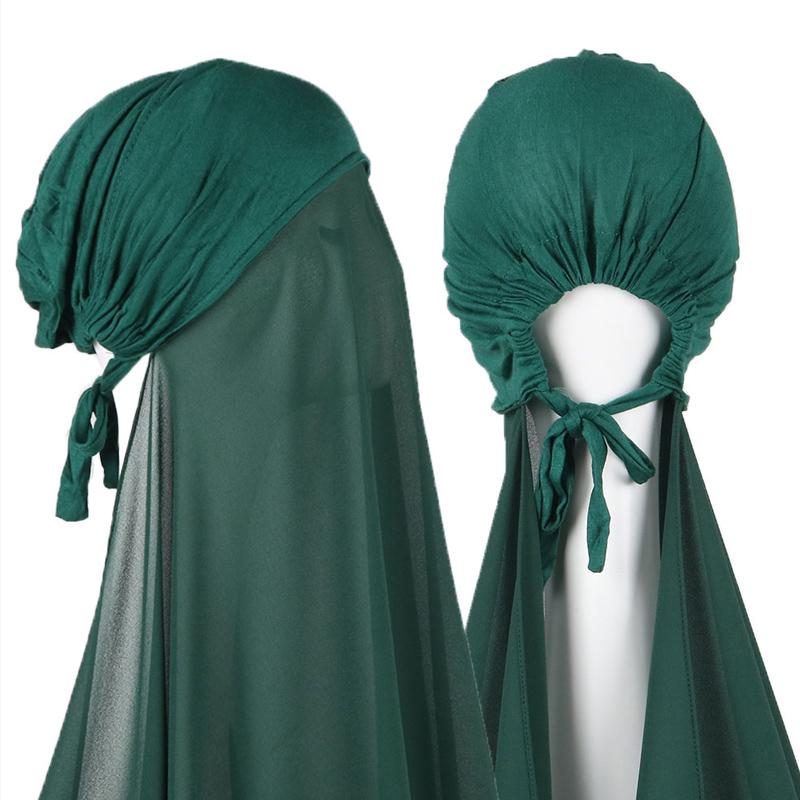 Muslimischer Sofort-Hijab Damenhaube mit Chiffonschal Kopftuch Kappe Innenstirnband Dehnbare Hijab-Abdeckung Kopfwickel Turban