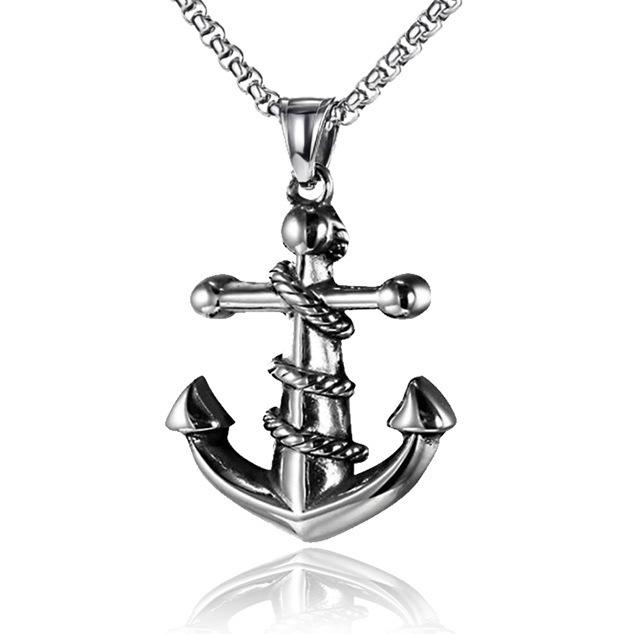 Men's Retro Titanium Steel Anchor Pendant Necklace Creative Bold Personality Clavicle Chain Jewelry Accessory