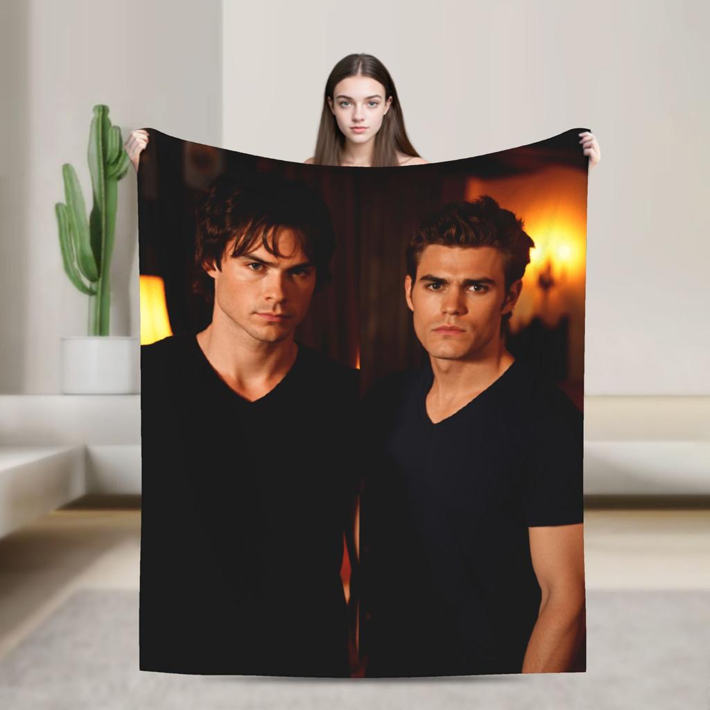 The Vampire Diaries Damon salvatore Blanket Super Warm Plush Bedding Throws For Home Decor Travel Office Flannel Bedspread Bed