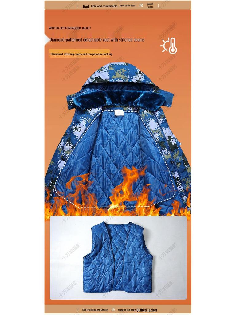 Unisex zimowa bawełniana kurtka kamuflażowa: Gruby, Odpinany, Średniej długości, Wodoodporny, Wiatroszczelny i Odporny na ścieranie