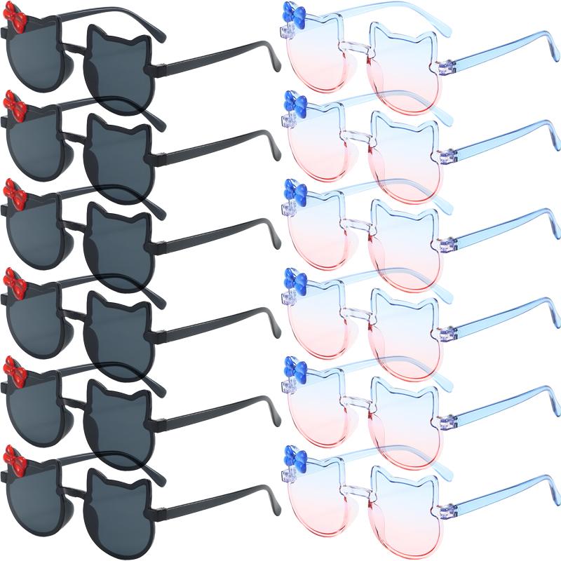 12 Pcs Cute Kitten Shaped Sunglasses for Children Fashion Multi-color Kids Decor Shades Stylish Design Sun Glasses for Girls