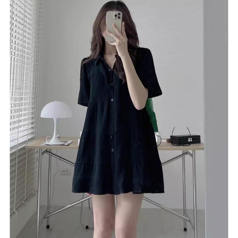 

Plus Size French A-line Summer Midi Dress with Short Sleeves - Flattering for 2-300 Jin L (90-120 jin) чёрный