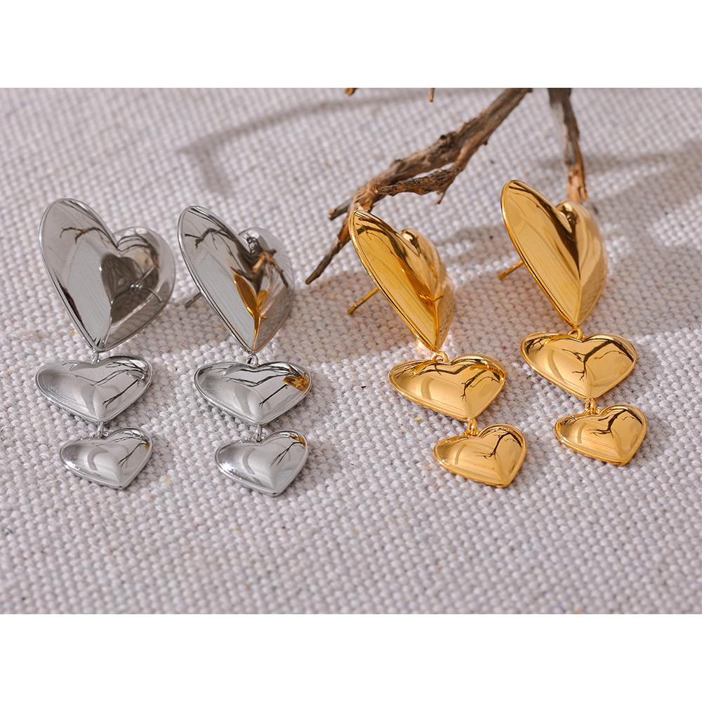 Yhpup Stainless Steel Heart Love Long Hanging Drop Earrings Women Waterproof Attractive Romantic High Quality Jewelry Gift