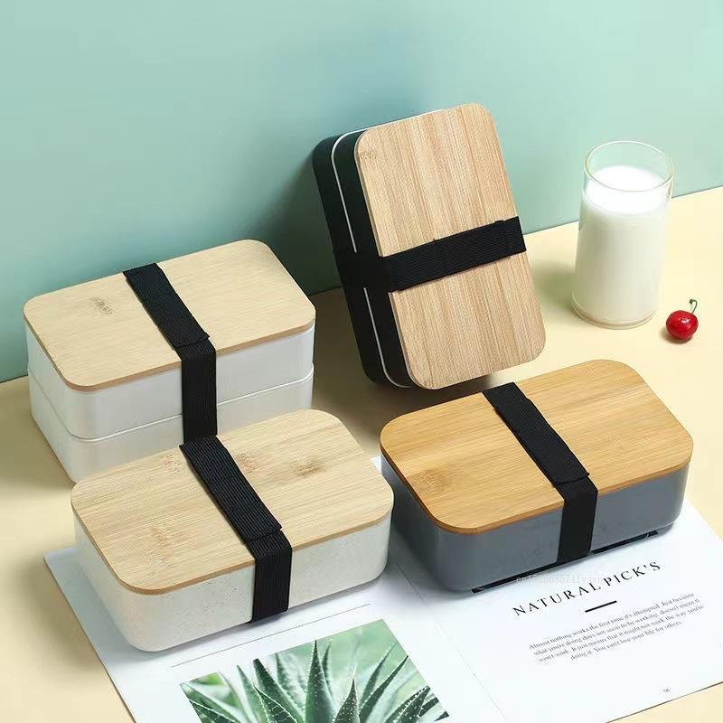 Portable Single/double Layer Lunch Box Japanese-style Bamboo Cover Bento Box Leak Proof Office Camping Fruit Lunch Bento Box