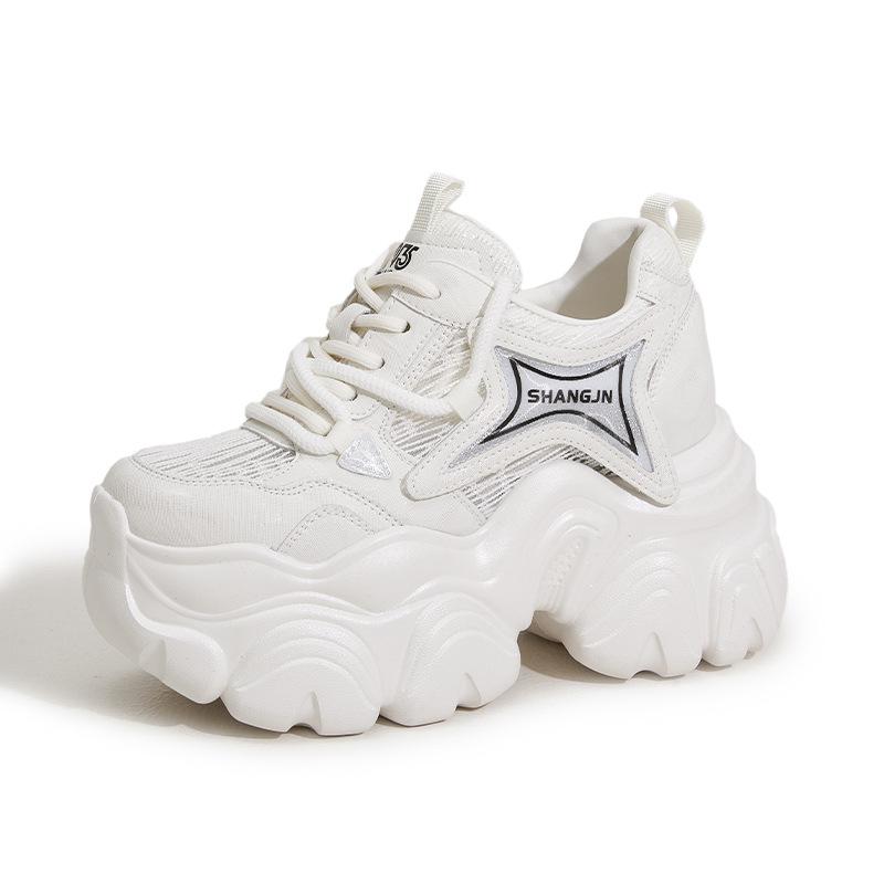 

Мода 10СМ Воздушная сетка Микрофибра Кожа Женская обувь Вулканизированные Массивные Кроссовки Весна Платформа Клин Скейтборд Повседневная Скрытая Пятка Обувь 39 белый