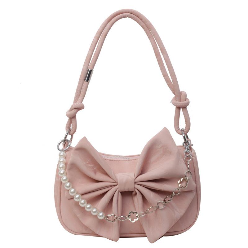 Bow bag women's fashion new pearl chain messenger bag fashionable simple sweet texture shoulder bag