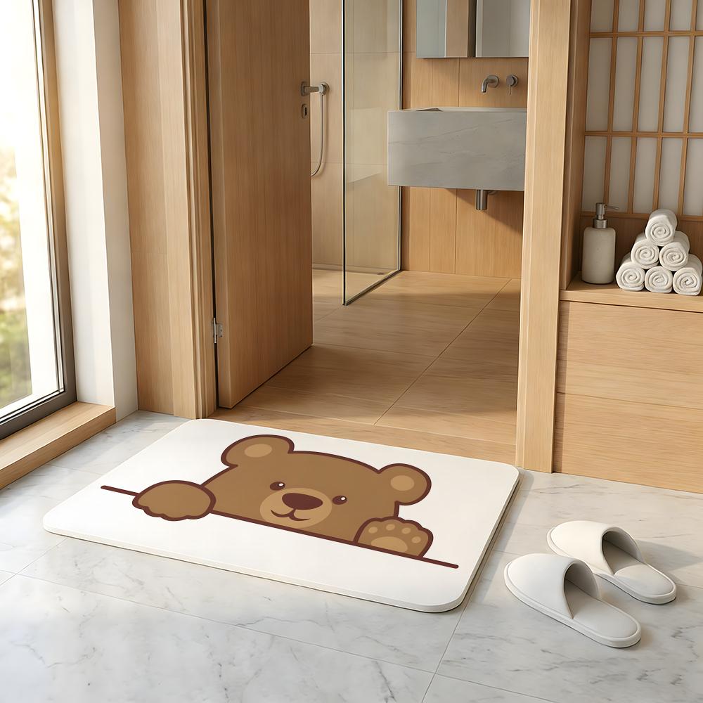 Cartoon Style B-Baby Bear Floor Mat Absorbent Floor Mat Non-Slip Entrance Rug for Bathrooms Restrooms and Toilets