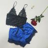 2PcsSet Women'S Pajamas Underwear Sexy Silk Satin Lingerie Women'S Sexy Lace Halter Top Shorts Pajamas Set
