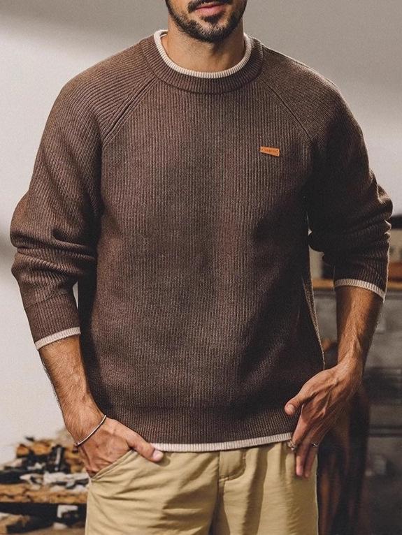 Men's American Retro Crew Neck Loose Winter Sweater - Trendy Knitwear Base Layer