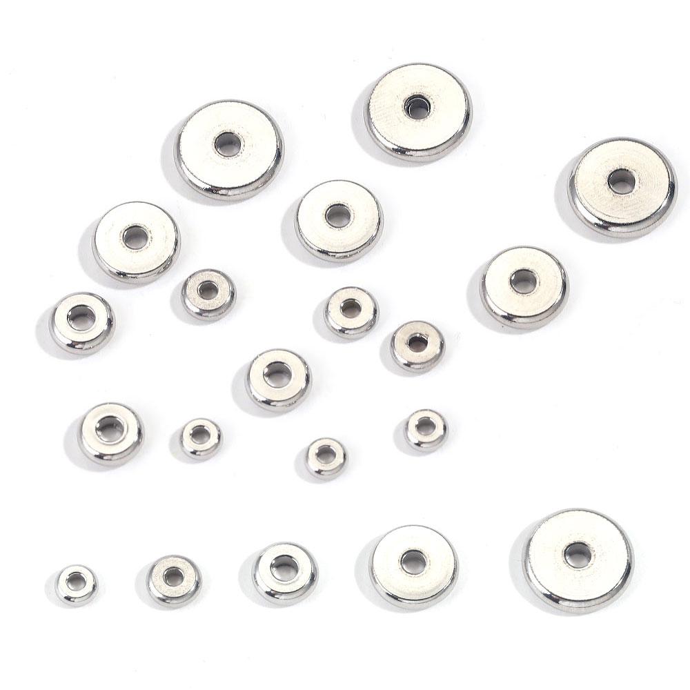 50pcs Spacer Beads For Jewelry Making Supplies Flat Round Loose Beads Stainless Steel Beads DIY Bracelet Jewelry Accessories