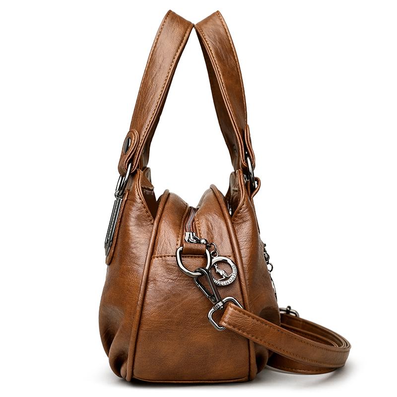 Fashion Vintage Leather Handbag Large Capacity Women's Crossbody Bag Middle-aged Women's Shoulder Bag for Daily Work Shopping and Socializing