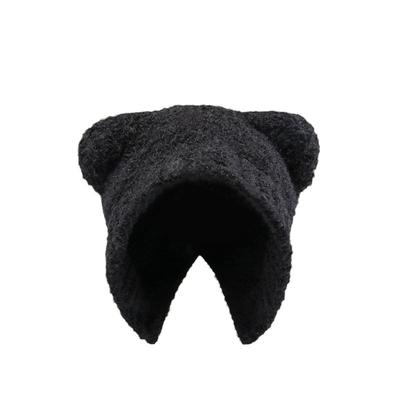 2024 Autumn/Winter New Women'S Cute Bear Hat Versatile Warm Knitted Hat Grey Ear Protection Knitted Hat