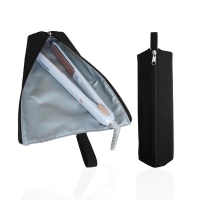 Hair Iron Case, Heat-Resistant To 300°C, Keeps Your Iron Hot, Travel-Friendly with Attachable Hooks and Travel Stand (Black)