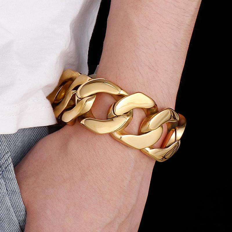 Klobiges 31-mm-Miami-Kettenarmband für Männer in Goldfarbe, schweres Edelstahl-Herrenarmband, Geburtstagsgeschenk für Vater, Ehemann, Jungen