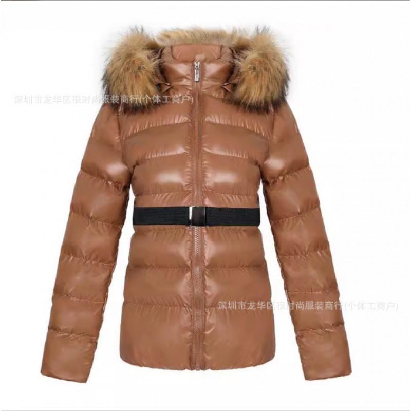 2026 Winter Womens Slim Fit Padded Hooded Coat With Raccoon Fur Trim