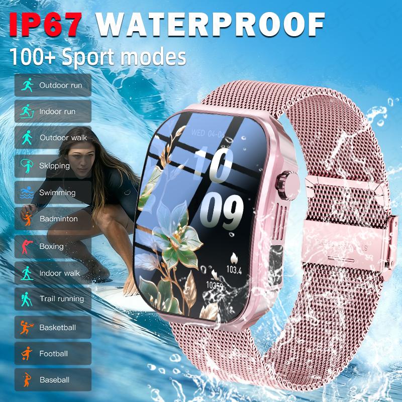 New Curved Screen Women's Smart Watch 2.2" HD Touch Screen Body Temperature Bluetooth Voice Call Men's Fitness Smartwatch