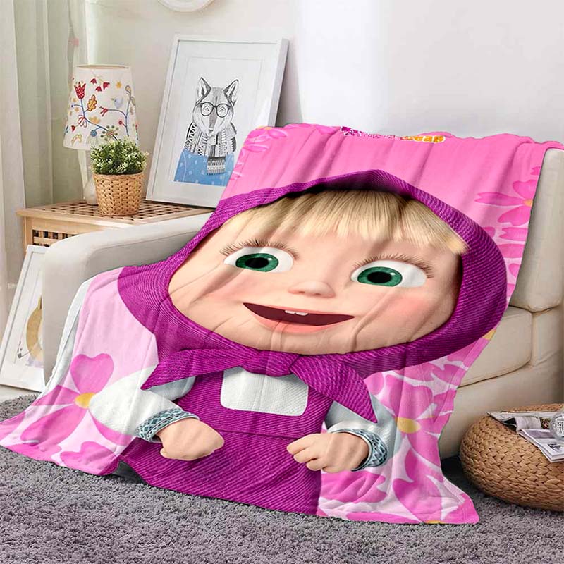 3D cartoon cute M-Masha and Bear blanket flannel home sofa bed bedroom warm portable children's gift picnic sleep soft blanket