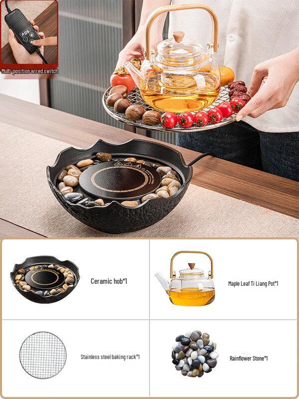 ZISIZ Indoor Tea Brewing & Roasting Stove Set with Glass Teapot