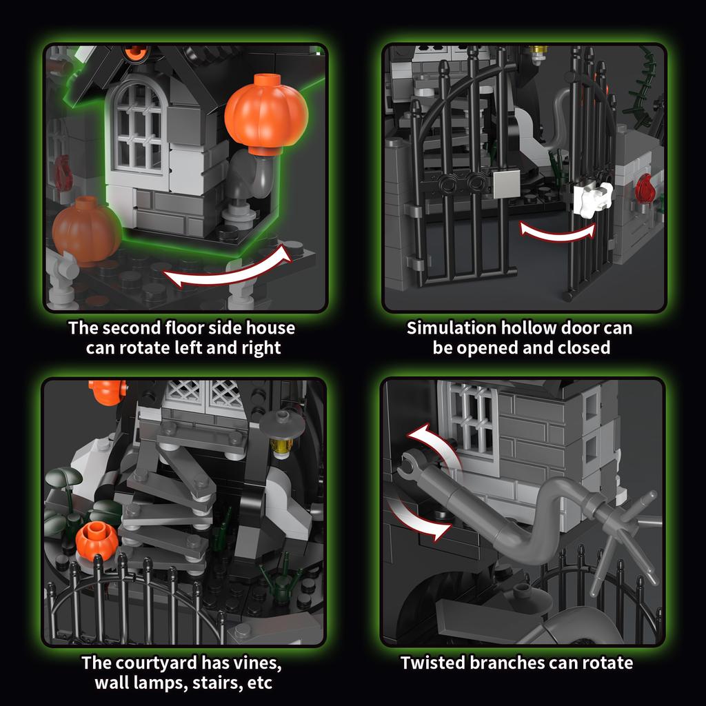 K96115 Halloween Albtraumschloss Bausteine Geist Skelett Kürbishütte Modellsteine Spielzeug Ornament DIY Geschenke Jungen