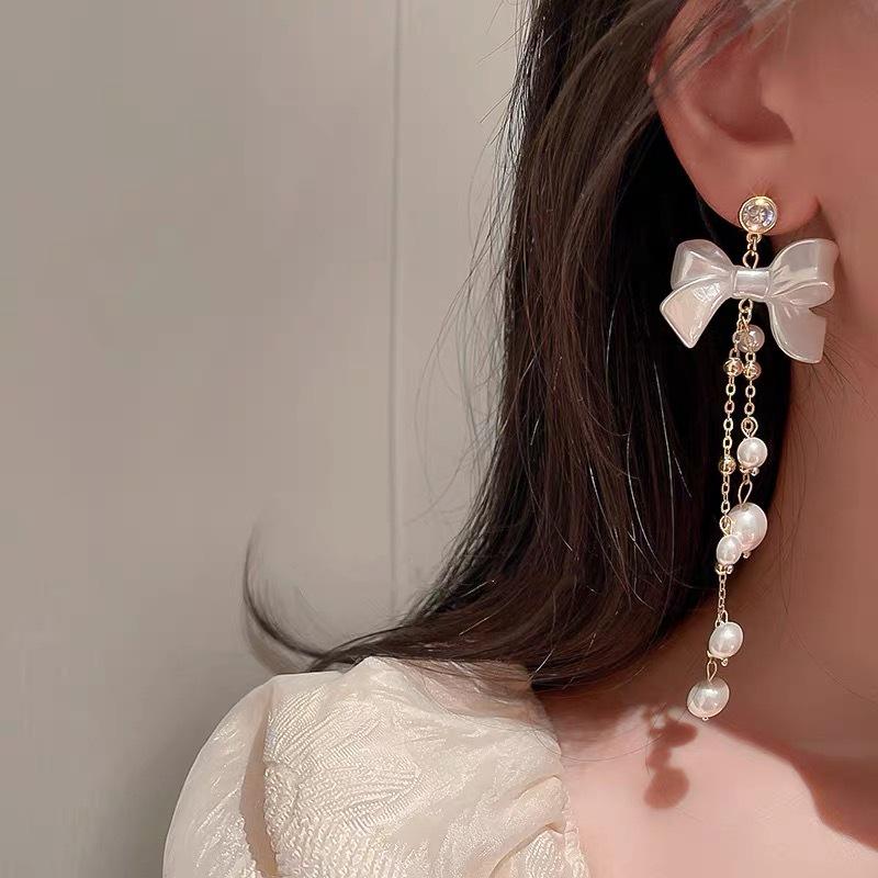 French Tassel Bow Earrings: Elegant and Versatile High-End Studs for Women