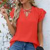 Frühling Sommer Einfarbig Krawatte V-Ausschnitt Plissee Bluse Casual Bandage Rüschen Kurzarm Damen Top