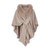 Womens Oversized Knit Cardigan Shawl Cape With Faux Fur Trim Elegant Lady Style Winter